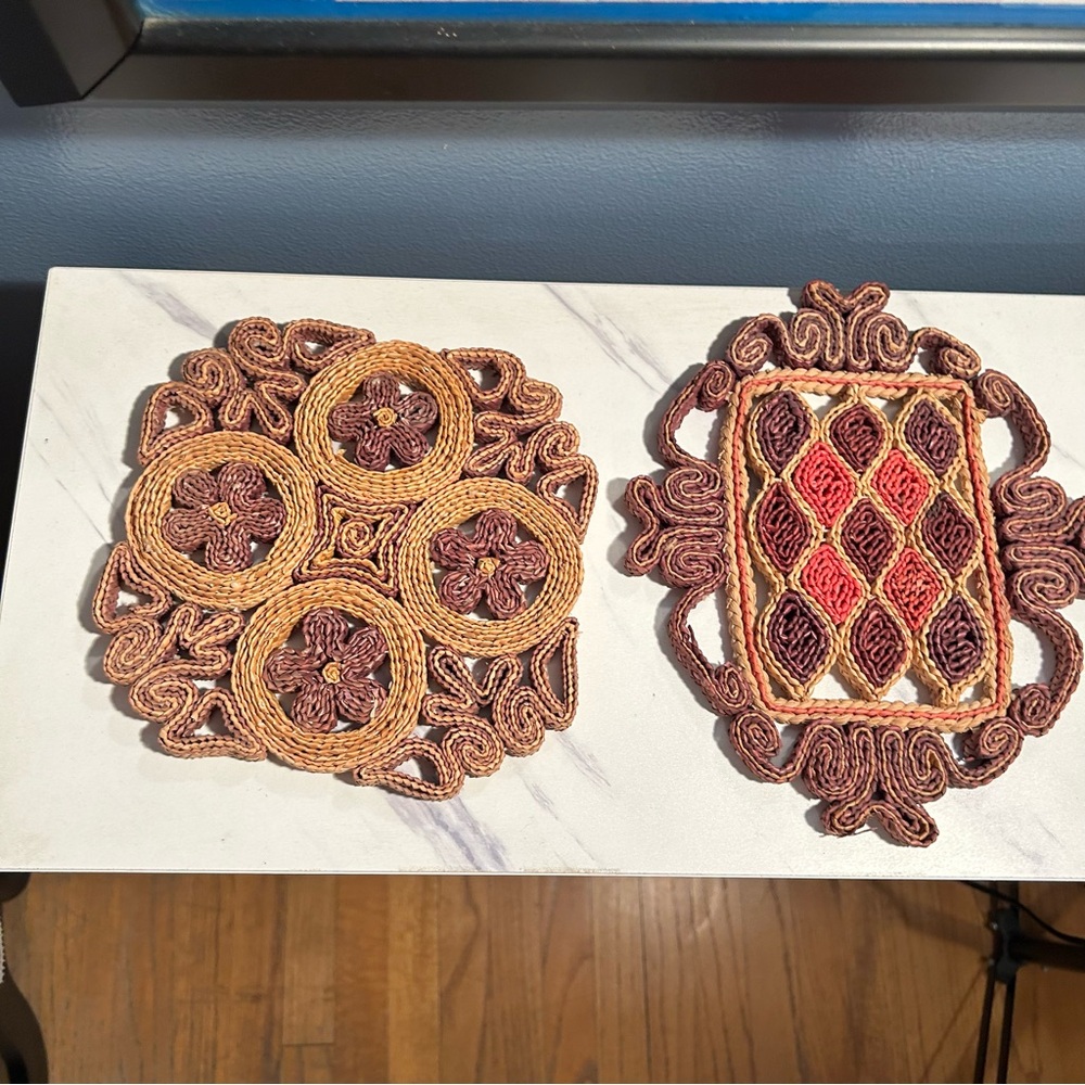 Vintage Rattan Woven Boho Wicker Trivets
